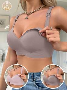 2 Pcs Pregnant And Postpartum Nursing Bra For Women, Lifting Without Steel Ring, Anti Sagging Front Opening Bra - Multicolor - View 2