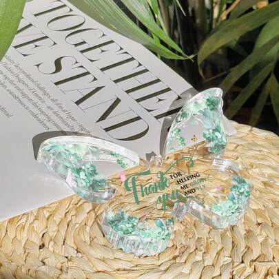 1pc Acrylic Appreciation Plaque - Mint Green Butterfly & Floral Pattern With "Helped Me Grow" Text, Modern Desktop Decor, Suitable Gift For Teachers, Moms, Friends - Office And Home Appreciation Present