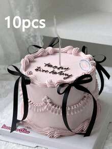 10/20pcs Ribbon Bow Cake Decorations, Silk Cake Skirt, Graduation Cake Toppers, Birthday Party Table Decorations,Birthday Cake Topper Balletcore Birthday Cake Topper Black Bow Ribbon Cake Decoration For Birthday Shower Wedding Party - Multicolor - View 16
