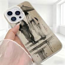 Cubierta de teléfono con diseño abstracto gris y negro para iPhone 14 Pro Max con texto 8000L estilo artístico para uso diario en cafeterías - Blanco - Ver 5