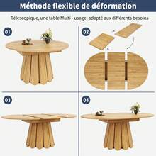 Extendable Dining Table, Kitchen Table, Balcony Table, Wooden Dining Table, Round Table That Extends To Oval, 118-158 Cm, Seats Up To 6, Wood Color - Camel - View 4