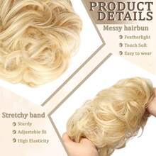 Messy Bun Hair Piece Hair Bun Wavy Curly Scrunchies Chignon Ponytail Hair Extensions Fake Hair Bun Extensions Synthetic Tousled Updo Hairpieces For Women(Golden Blonde Mixed Bleach Blond),GoldenBlondeMixedBleachBlond - 金色金髮混合漂白金髮 - 查看 5