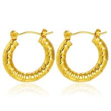 1对时尚优雅不锈钢耳夹，钛钢镀18K金耳环，女士款 - 彩色 - 查看 5