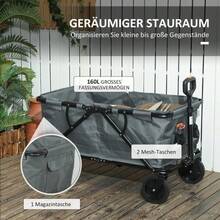 Outsunny Garden Trolley With 120kg Load Capacity, Foldable Transport Cart With 160L Canvas In Dark Grey - 1 - View 2