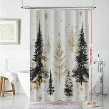 Vintage Winter Pine Tree Star Print Waterproof Shower Curtain, With 12 Hooks, Suitable For Windows, Universal Room Decor, Home Decor, Bathroom Accessories, Christmas Decoration - Multicolor - View 4