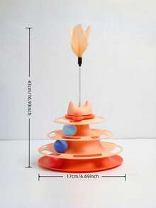 Cat Teaser Wand & Christmas Cat Toys, Cat Self-Entertainment Ball, 3-Layer Track, Funny Interactive Pet Toys, Cat Supplies, Random Color Feather And Ball, Suitable For Kittens And Adult Cats