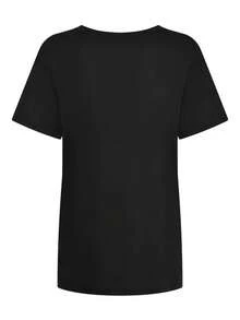 Camiseta informal de mujer, de manga corta, cuello redondo y hombros caídos, confeccionada en tejido de punto con un ligero toque elástico, ideal para el día a día. - Negro - Ver 3