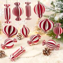 12 decoraciones de Navidad rojas y blancas adornos de panal de papel de caramelo 3D para árbol adornos decorativos para colgar bolas de manualidades linternas de panal para árbol de Navidad Año - rojoblanco - Ver 1