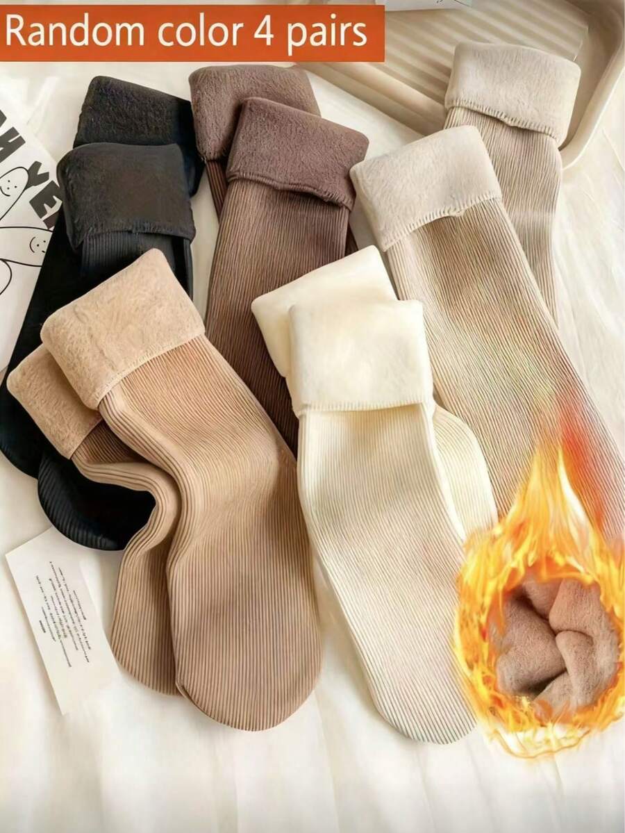 4 Pairs Women's Winter Thermal Socks - Ultra Soft Thermal Lined & Non-Slip | Indoor Cozy House Socks For Snow Boots | Cold-Proof Essentials (Assorted Colors) - Multicolor - View 1
