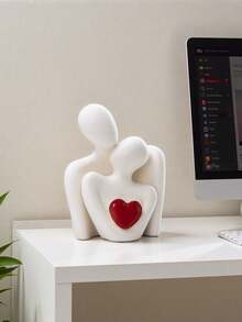 1件现代浪漫爱情拥抱摆件，饰以红色爱心，独特的抽象情侣拥抱树脂摆件 - 多功能家居及办公装饰，非常适合摆放在书架、玄关、卧室、客厅，是完美的 情人节礼物 - 彩色 - 查看 8