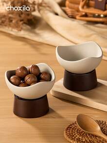 choxila 1件复古粗陶甜点碗，实木底座，多功能水果盘，甜点杯，创意水果零食杯，干果碗，零食盘，冷盘，调味盘，全新餐具 - 甜點杯 - 查看 10