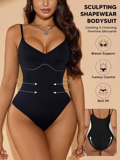 1pc Women's Minimalist Slimming Jumpsuit, Slim Waistline, Korean Style, Suitable As Layering Piece For Carnival Outfits