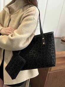 Fashionable Geometric Pattern Foldable Tote Bag, Large Capacity, Suitable For Girls And Women For Shopping, Commuting And Travel, Retro Style Handbag/Backpack - Black - View 6