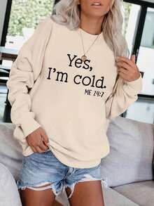 2025Women's Oversized "Yes I'm Cold" Sweater - White With Black Lettering & Me 24:7 Bible Verse Print (Matthew 24:7) - Casual Round Neck Long Sleeve Pullover For Spring/Fall Layering, Christian Faith Pparel, Fall Clothes For Women, Fall Sweaters For Women, Womens Clothes, Long Sleeve Tops For Women, Womens Fall Clothes, Winter Tops For Women, Womens Sweatshirts, Fall Fits For Women, Fall Sweaters Women, Autumn Clothes Women, Womens Jumpers And Sweaters, Fall Clothes Women,Soft And Breathable - Màu be - Xem 17