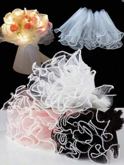 11 Inch X 4 Yard Pearl Edged Chiffon Floral Bouquet Wrapping Ribbon, Suitable For Florist DIY, Valentine's Day, Birthday, Wedding And Gift Packaging Decoration