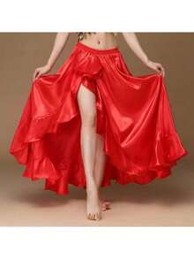 Chân váy maxi khiêu vũ thời trang, chân váy phồng xẻ tà đôi bằng satin dành cho nữ, thích hợp cho múa bụng, flamenco, nhạc rock. - Nhiều màu - Xem 14