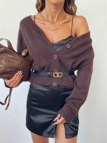 Áo len cardigan thường ngày dành cho nữ, thanh lịch, đa năng, phù hợp khi đi làm, đi chơi, đi nghỉ, ấm áp, chất lượng cao, ôm vừa vặn, ngày chiến thắng, dễ thương, phong cách Hàn Quốc cổ điển - Cà phê nâu - Xem 1
