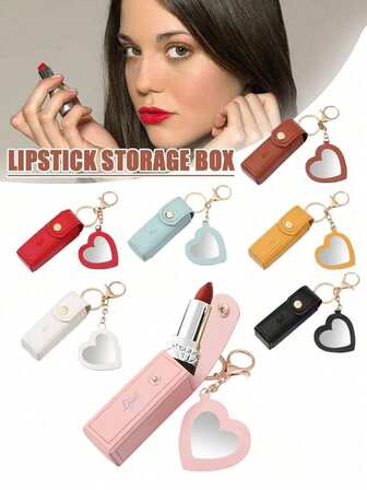 1/2 件装迷你口红盒带镜子，便携式 PU 皮革钥匙扣口红收纳包 - 粉色化妆包化妆品收纳盒口红整理器，感恩节礼物送给女孩、女士、妈妈，口红袋，女士礼物，女孩礼物，女朋友礼物，女士礼物，圣诞礼物，创意女士礼物