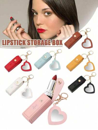 1/2 Hộp đựng son môi mini có gương, Hộp đựng son môi móc khóa bằng da PU di động - Túi trang điểm màu hồng, Hộp đựng mỹ phẩm, Hộp sắp xếp son môi, Quà tặng Lễ Tạ ơn cho bé gái, phụ nữ, mẹ, Túi đựng son môi, Quà tặng cho nữ, Quà tặng cho bạn gái, Quà tặng Giáng sinh, Quà tặng sáng tạo cho nữ, Túi nhỏ, Túi đựng mỹ phẩm, Vật dụng cần thiết khi đi du lịch