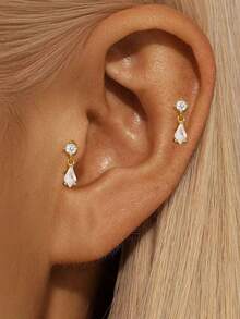 BALMORA 一对925纯银复古优雅水滴形锆石耳钉，女士时尚耳环，适合派对、日常佩戴，也是一份贴心的礼物。