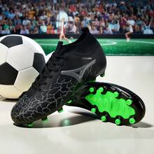 1双成人学生高帮户外足球鞋，专业运动鞋，大码，防滑，耐磨，适用于AG、FG、天然草、软地，系带，足球/橄榄球训练鞋，轻便，高性能，防滑设计，高帮专业足球鞋 - 黑色 - 查看 5