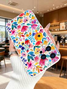 1 pieza Funda de teléfono con diseño floral vibrante en colores intensos sobre fondo oscuro, estilo artístico ideal para celebraciones festivas y temporada de verano, protección elevada para lente con diseño de ojo, resistente a golpes, compatible con iPhone17 ProMax/16/15/14/13/12/11/Plus/Pro/ProMax, compatible con Galaxy A34/A35/A54/A55, Galaxy S20/S21/S22/S23/S24/S25 Ultra/Plus, compatible con Galaxy/Redmi/Honor/OPPO/ViVo - Blanco - Ver 3