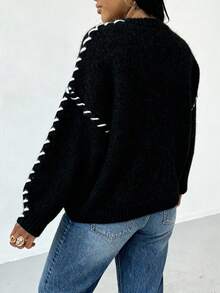 Áo len chui đầu dệt tay kiểu dây xoắn dành cho nữ cỡ lớn màu đen - màu đen - Xem 3