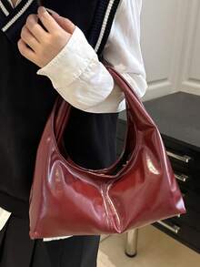 Túi đeo chéo tay bằng da nhăn màu đỏ tía mới năm 2025, túi đeo vai cỡ lớn thời trang, túi xách hàng ngày đa năng. - Màu Đỏ Sâu - Xem 7