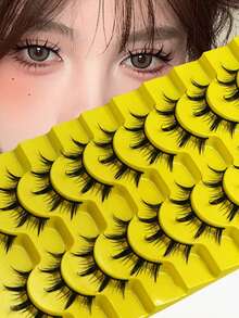 10 perechi de gene false naturale în stil păpușă - Gene false transparente cu tulpină manga, design de zână comică, perfecte pentru jocuri de rol - reutilizabile - Negru - Vizualizare 4