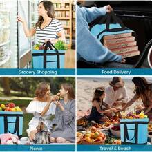 ZBEZBE Insulated Reusable Tote Bag For Grocery Shopping For Women/Men, Pizza/Food Delivery Bag To Keep Food Cold/Doordash/Grubub, Cooler Bags For Travel/Beach/Picnic - Màu xanh nhạt - Xem 5