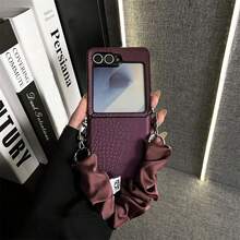 Ins Hot Dark Purple Explosion Pattern Phone Case With Wrinkled Elasticity Hand Strap Compatible With Samsung Galaxy ZFlip7 Z Flip6 ZFlip 5 Back Cover - Purple - View 2