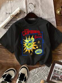 Camiseta de estilo brasileño con estampado de cóctel, de manga corta, cuello redondo, de tela elástica, lavable a máquina, cómoda y de diseño divertido, para uso casual en primavera y verano, unisex, talla mediana - Blanco - Ver 5