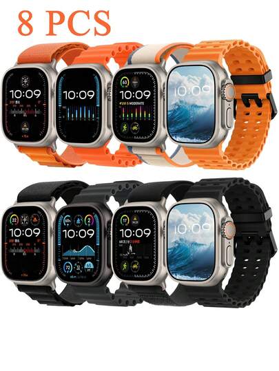 8 Pack Sport Bands - Compatible With Apple Watch Ultra 2/Ultra Bands 49mm 45mm 44mm 42mm 46MM Men Women,Breathable Trail Loop+ Loop+Ocean Bands Compatible With IWatch Ultra 2/Ultra Series 11 10 46mm SE 9/8/7/6/5/4/3/2/1