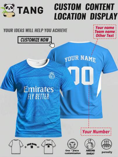 Customized La Liga Men's Football Jersey, Comfortable Round Neck Sports Sweatshirt, Suitable For Football Training, Casual Wear, And Gift