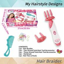 Girls' Hair Styling DIY Set - Magic Braider And 8 Gem Hair Accessories. This Salon Role-Play Set Includes A Children's Automatic Hair Braider That Can Create Pigtails, Twists, And Fishtail Braids, As Well As Various Styling Tools. The Set Contains A Braiding Aid, Comb, Colored Hair Ties, Headbands, Faux Gemstone Beads, And Shiny Hair Clips - All Designed Specifically For Girls To Safely Learn Braiding And Explore Their Creativity.