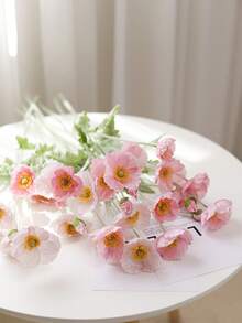 1件人造花家居装饰丝绸花毛绒杆人造花摆件花束派对装饰婚礼装饰餐厅餐桌人造花装饰人造花枝含铁丝可折叠 - 彩色 - 查看 4