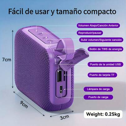 Bocina Portátil Inalámbrica Bluetooth Sonido Estéreo Alta Calidad Batería Recargable USB Tarjeta TF Resistente Compacta Ligera
