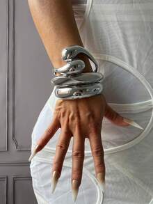 Set de 3 piezas/2 piezas/1 pieza de brazaletes de lujo, brazalete dorado, brazalete ancho, brazalete grueso, set de brazaletes, brazalete ancho, brazalete dorado de estilo único y de moda de gran tamaño - Plateado - Ver 13