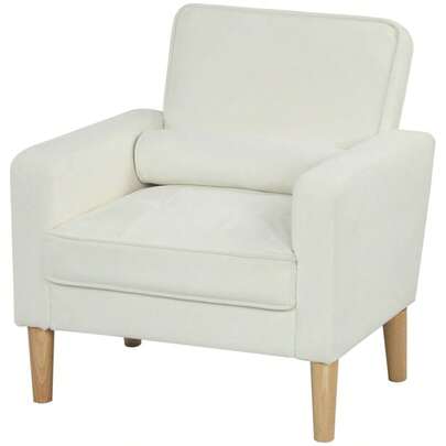 HOMCOM Armchair With Armrests, Reclining Backrest, Rubberwood Legs, Cream White Color