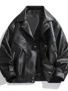 Leather Jacket Men's Motorcycle New Leather Jacket Men's PU Jacket Jacket - Black - View 1