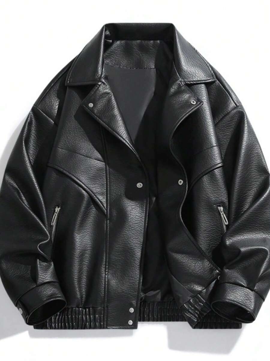 Leather Jacket Men's Motorcycle New Leather Jacket Men's PU Jacket Jacket - Black - View 1