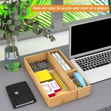 HAWT Bamboo Drawer Organizer Utensil Holder For Kitchen Small Wood Silverware Storage Organizer Stackable Box Tray For Cutlery Flatware Bathroom Caddy For Makeup Perfume Jewelry 6x3x2.5 Inch - 竹子 - 查看 6