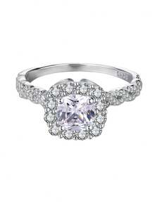 1 pieza Anillo de boda de plata de ley 925 chapado en platino con diamantes cuadrados de lujo engastados, diseño de pavé, versátil para uso diario y ceremonia de boda - Blanco - Ver 5