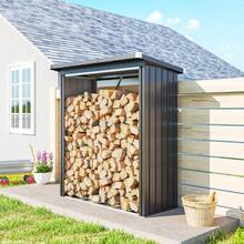 Outsunny Log Shed, Firewood Shelter, Steel, Raised Floor, Sloping Roof, 150 X 66.5 X 150, Dark Grey - 1 - View 8