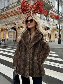 2025 Winter New Christmas & New Year Faux Fur Collar Vintage Loose Long Sleeve Faux Fur Coat For Women - Coffee Brown - View 2