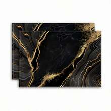 2/4/6 pezzi Sottopiatti di lusso in marmo nero e oro, 31,75 x 41,91 cm, lavabili, rettangolari, adatti per cucina, sala da pranzo, decorazioni per feste e banconi - nero - Visualizzare 9