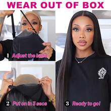 即戴即用无胶假发，真人发，预先拔毛，预先剪裁，5x5直发蕾丝前假发，女士真人发假发，无需胶水，蕾丝前闭合，即戴即用，180%密度，自然黑 - Natural Black - 查看 6