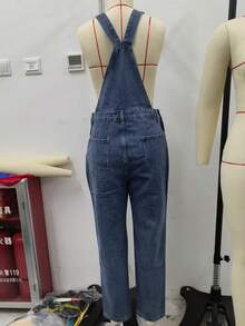 Peto vaquero azul claro de estilo casual y sencillo para mujer, de moda europea y americana