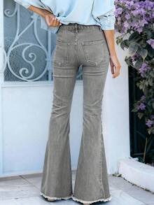 Quần jean ống loe cổ điển, viền tua rua, dáng thường ngày (vải cotton pha trộn) dành cho nữ - Xám - Xem 2