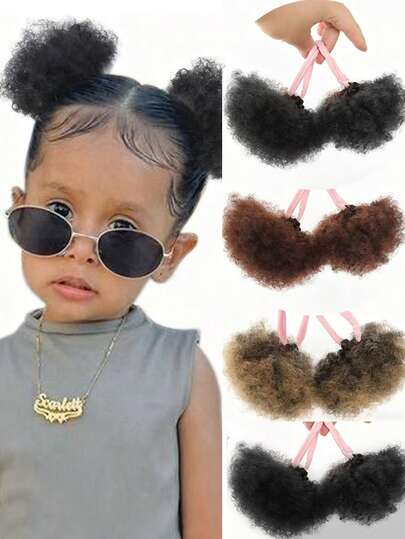 2pcs Kids Fluffy Ponytail Synthetic Wig Elastic Rubber Band Ponytail Extended By 4 Inches Short African Curly Ponytail African (Excluding Accessories)